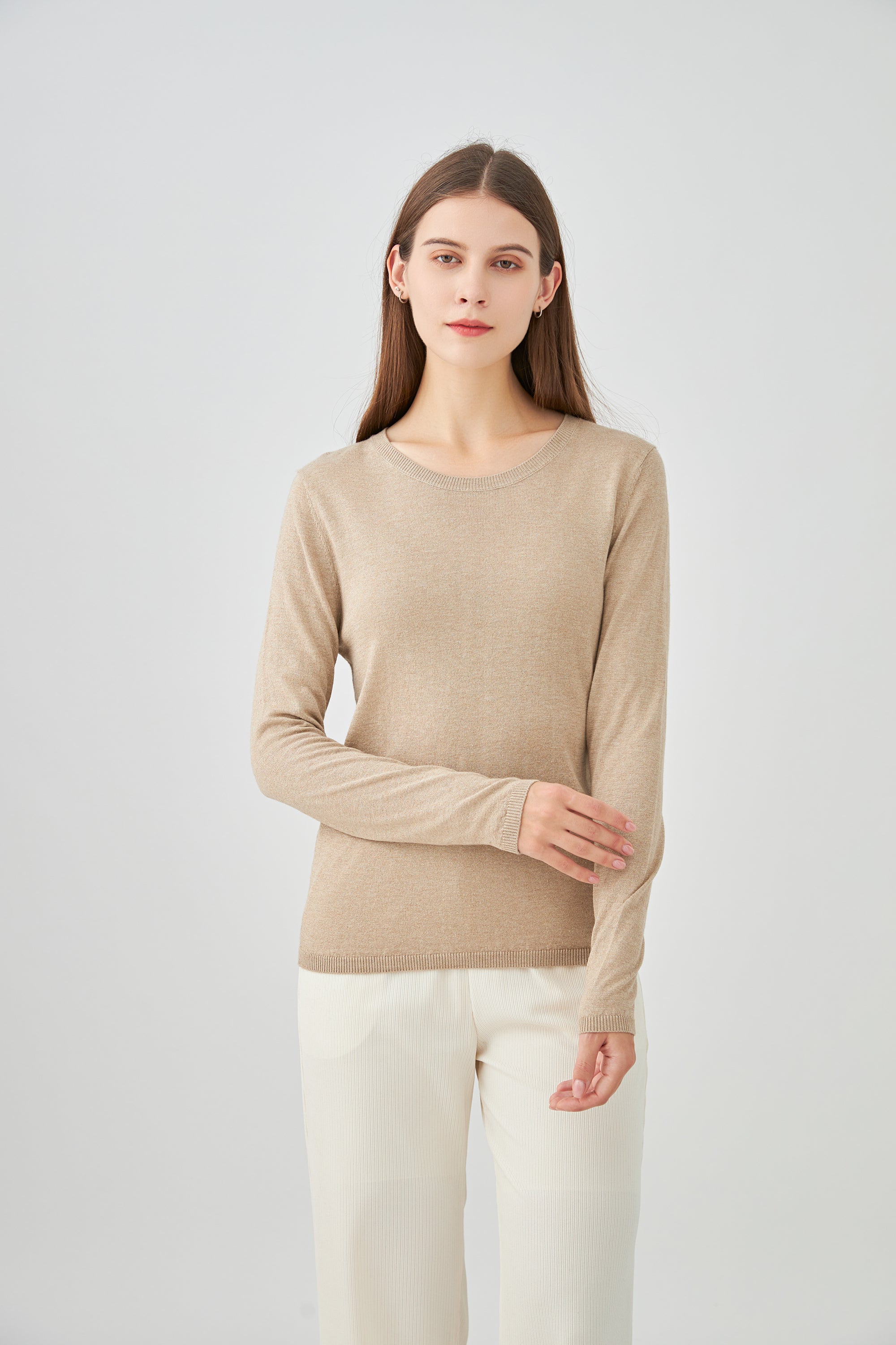 Pull col rond en soie et cachemire