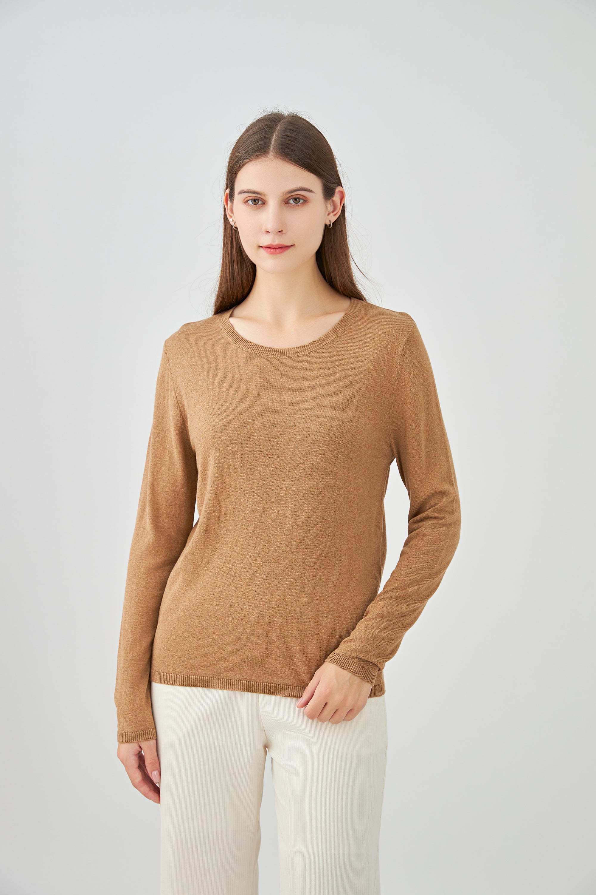 Pull col rond en soie et cachemire