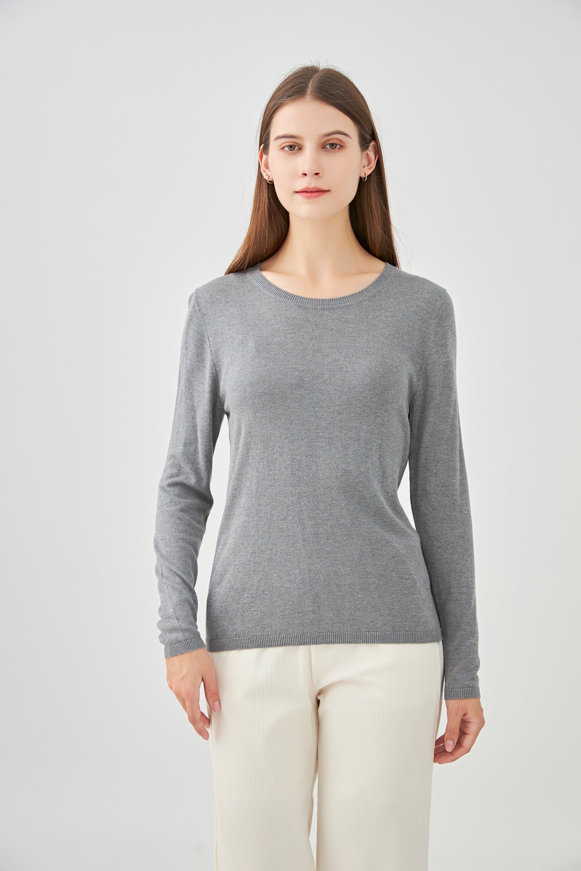 Pull col rond en soie et cachemire