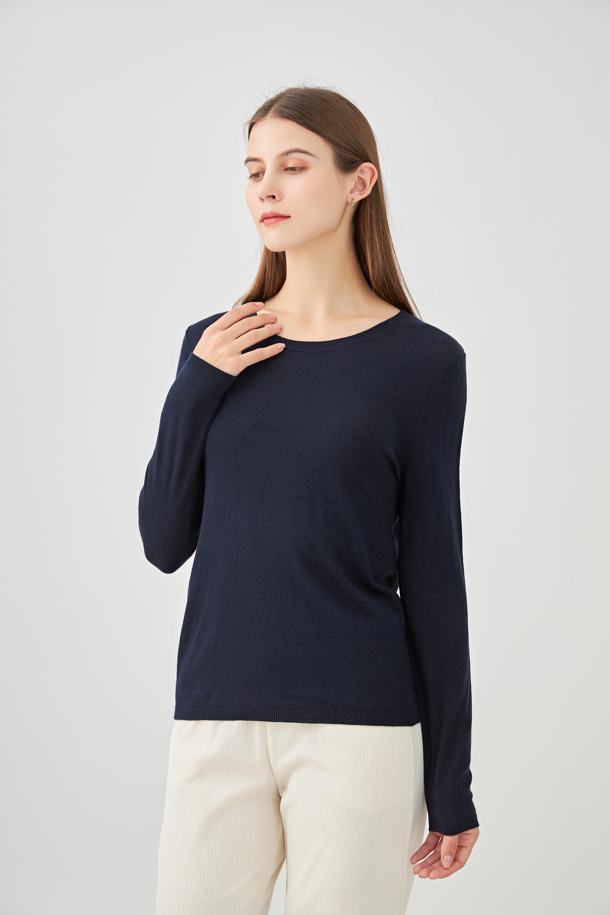 Pull col rond en soie et cachemire