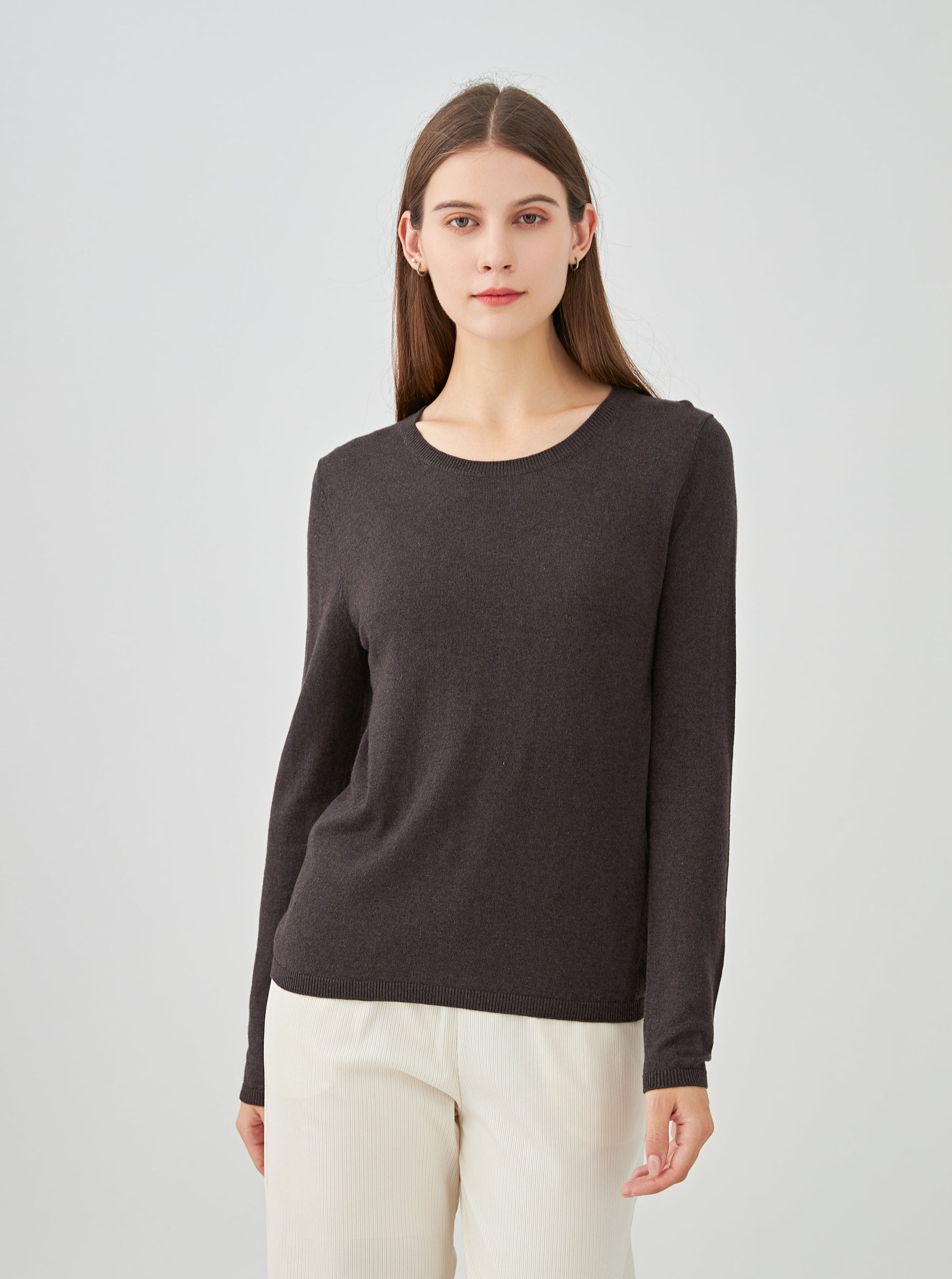 Pull col rond en soie et cachemire