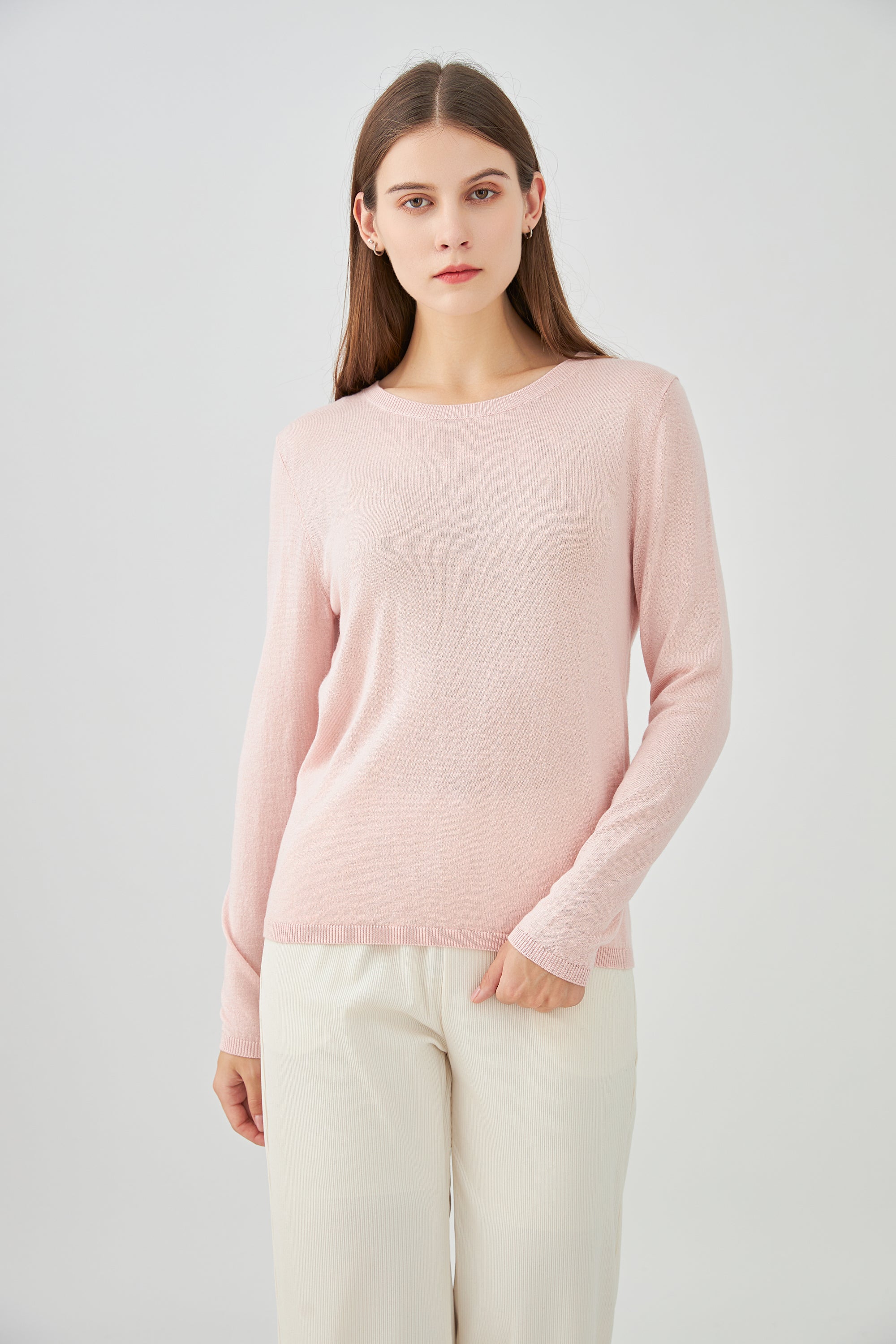 Pull col rond en soie et cachemire