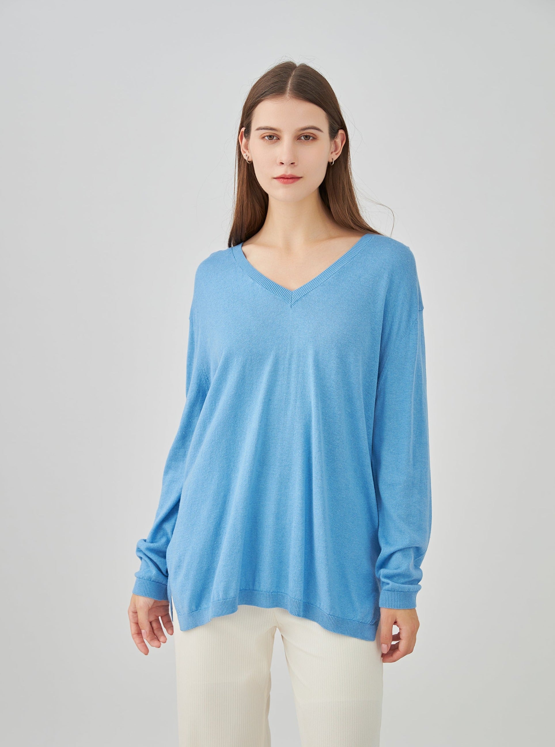 Pull V oversize en soie et cachemire