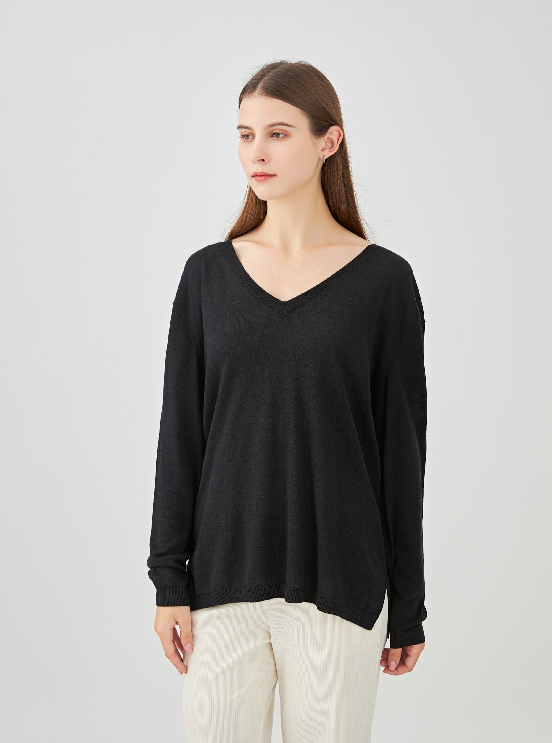 Pull V oversize en soie et cachemire