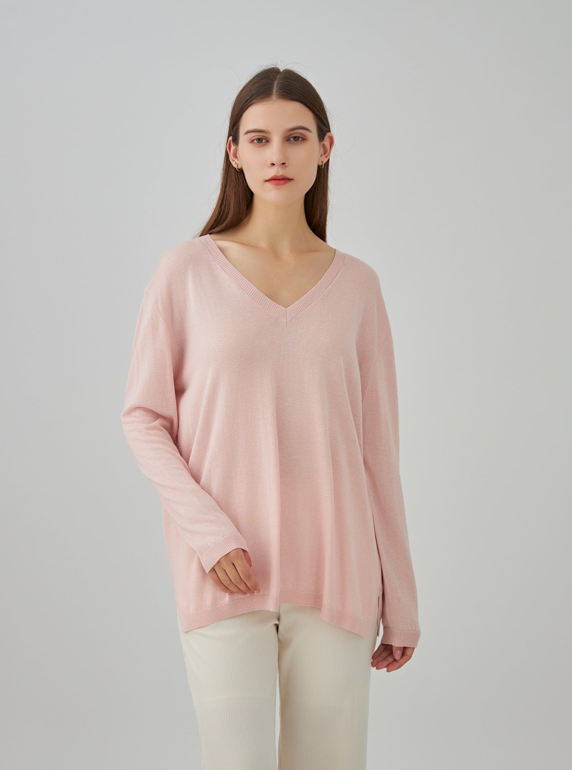 Pull V oversize en soie et cachemire