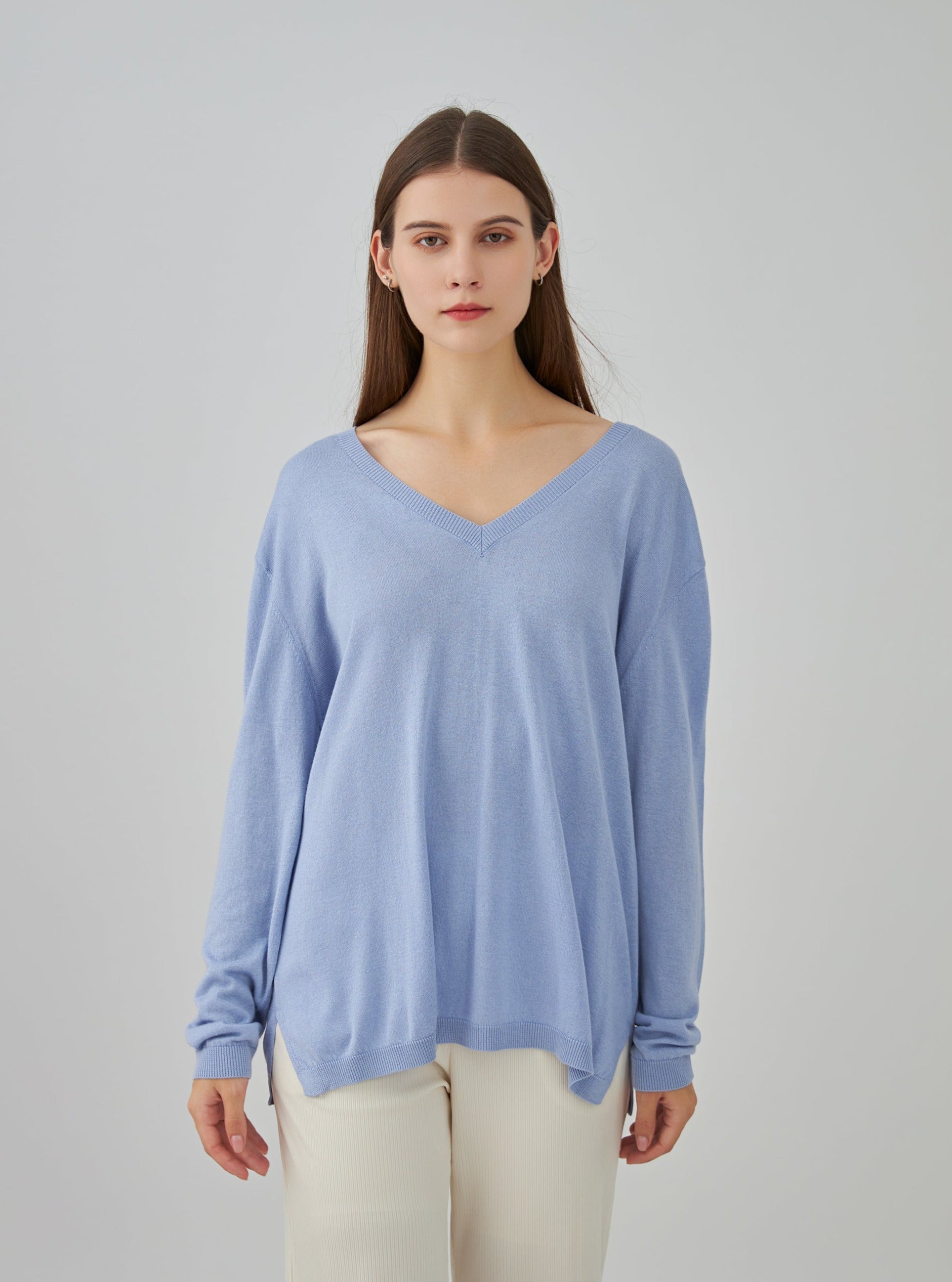 Pull V oversize en soie et cachemire
