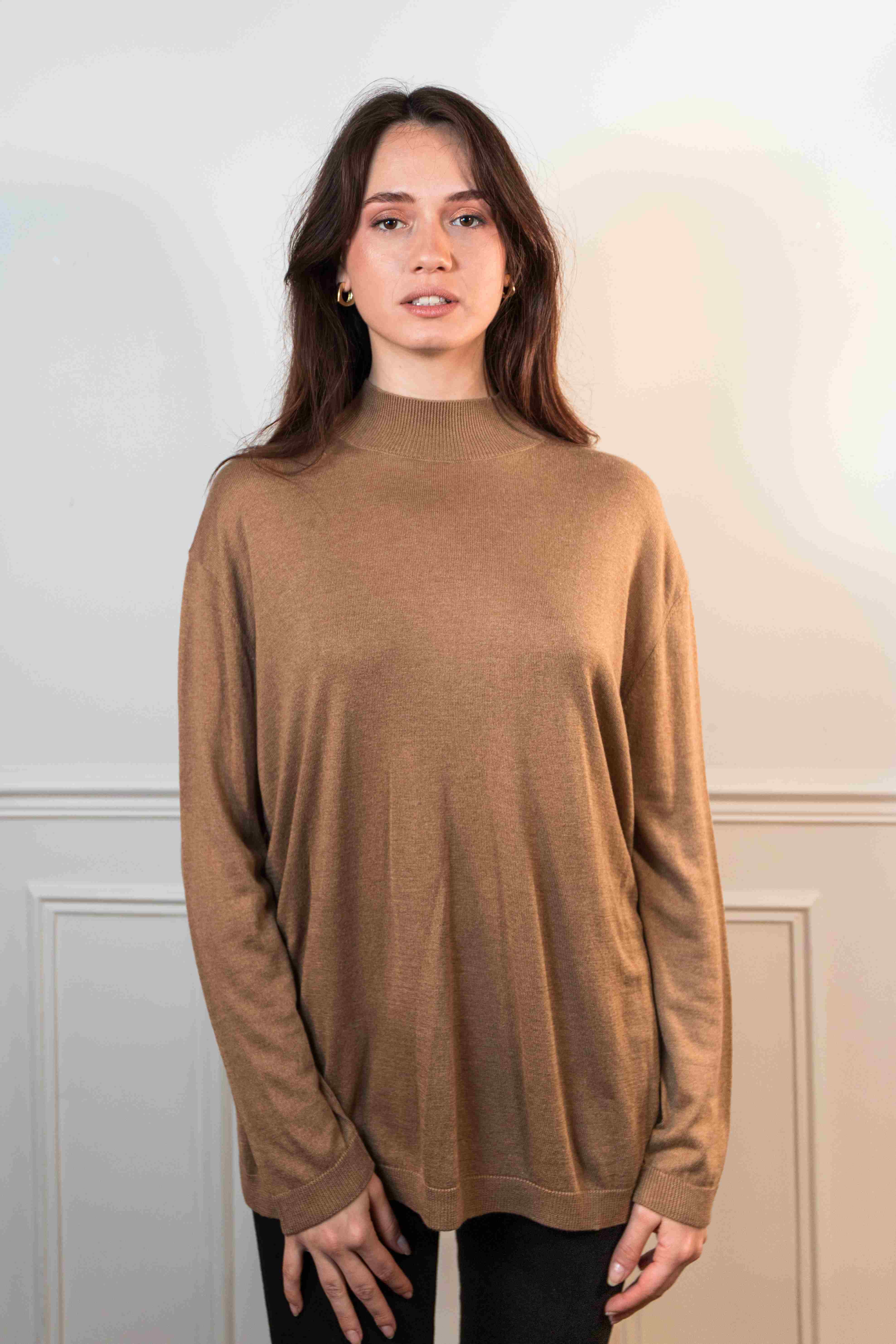 Pull col cheminée oversize en soie et cachemire
