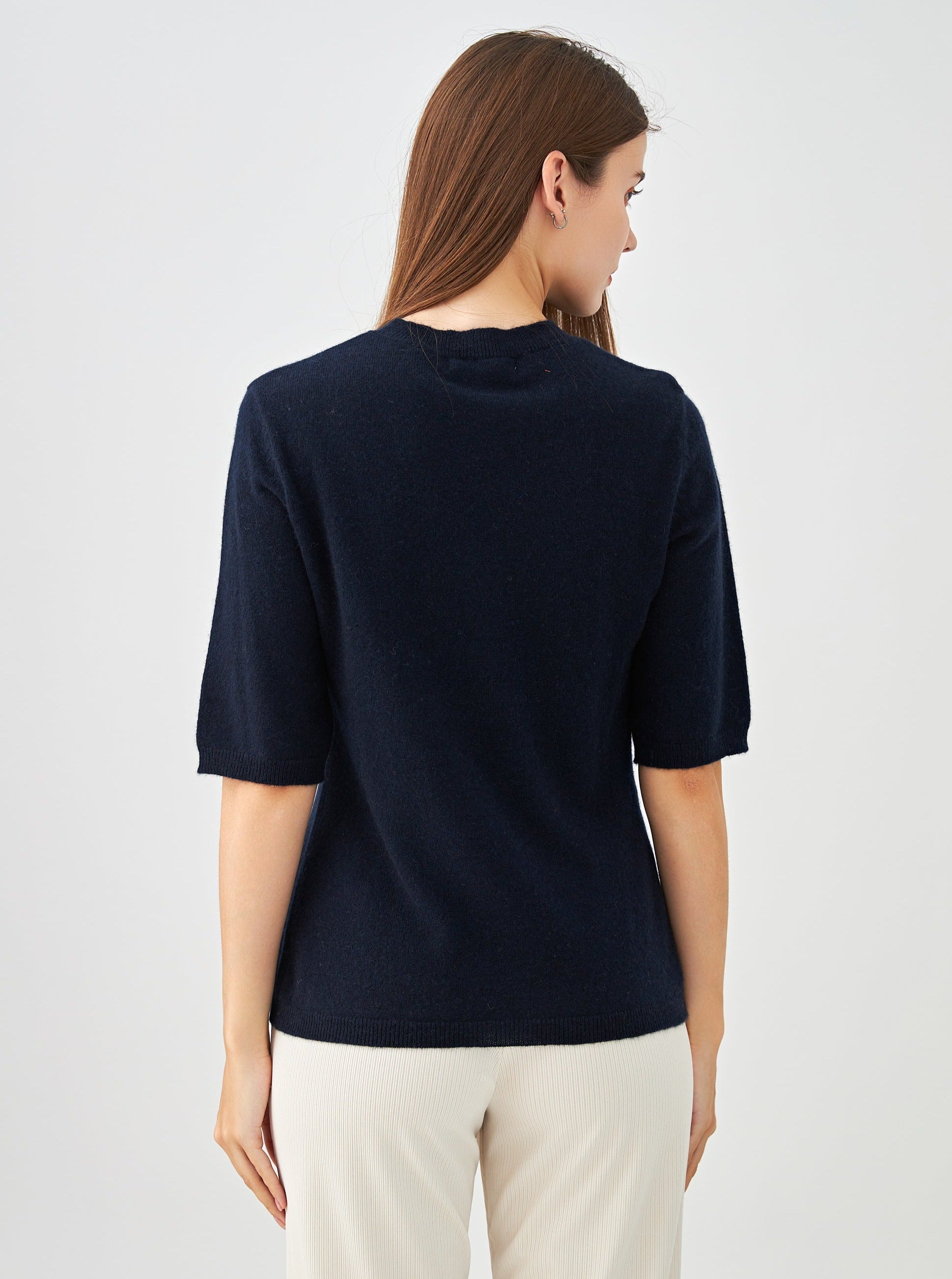 Pull col rond manches aux coudes en cachemire
