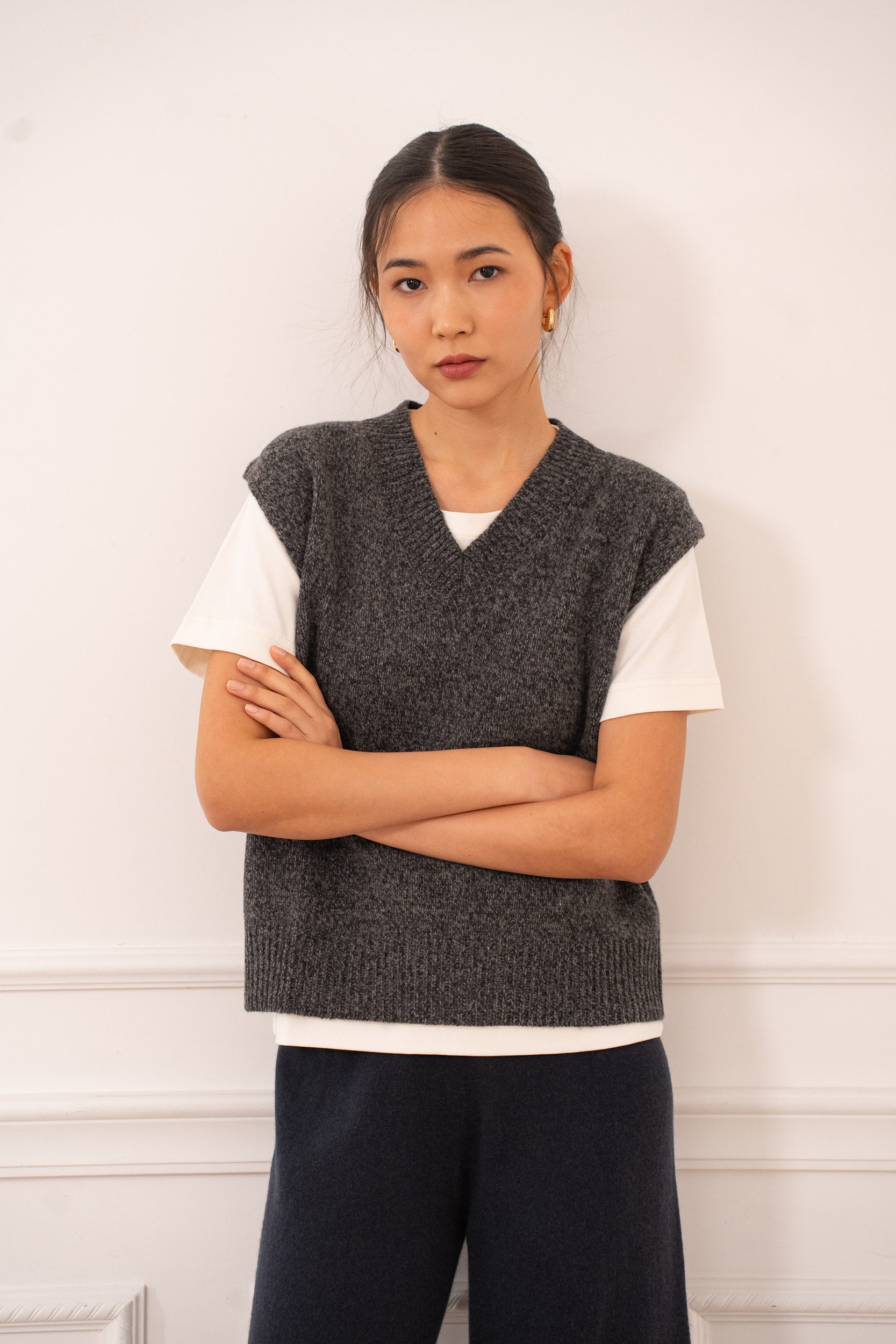 Pull 100% laine mérinos sans manche col V