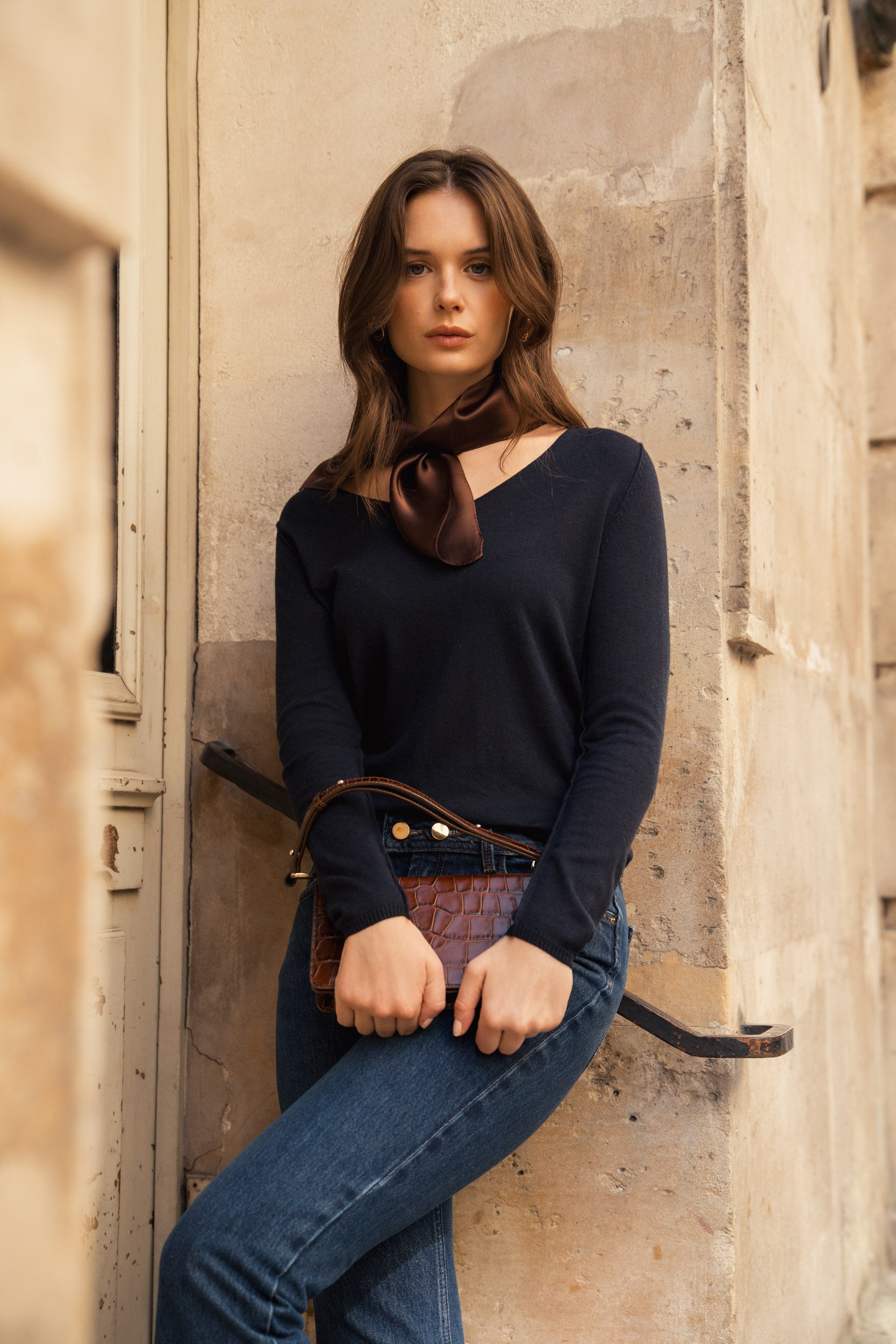 Pull col V en soie cachemire