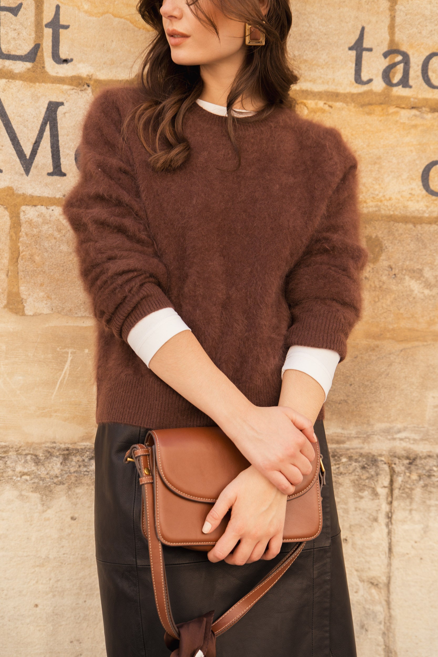 Pull col rond en cachemire brossé