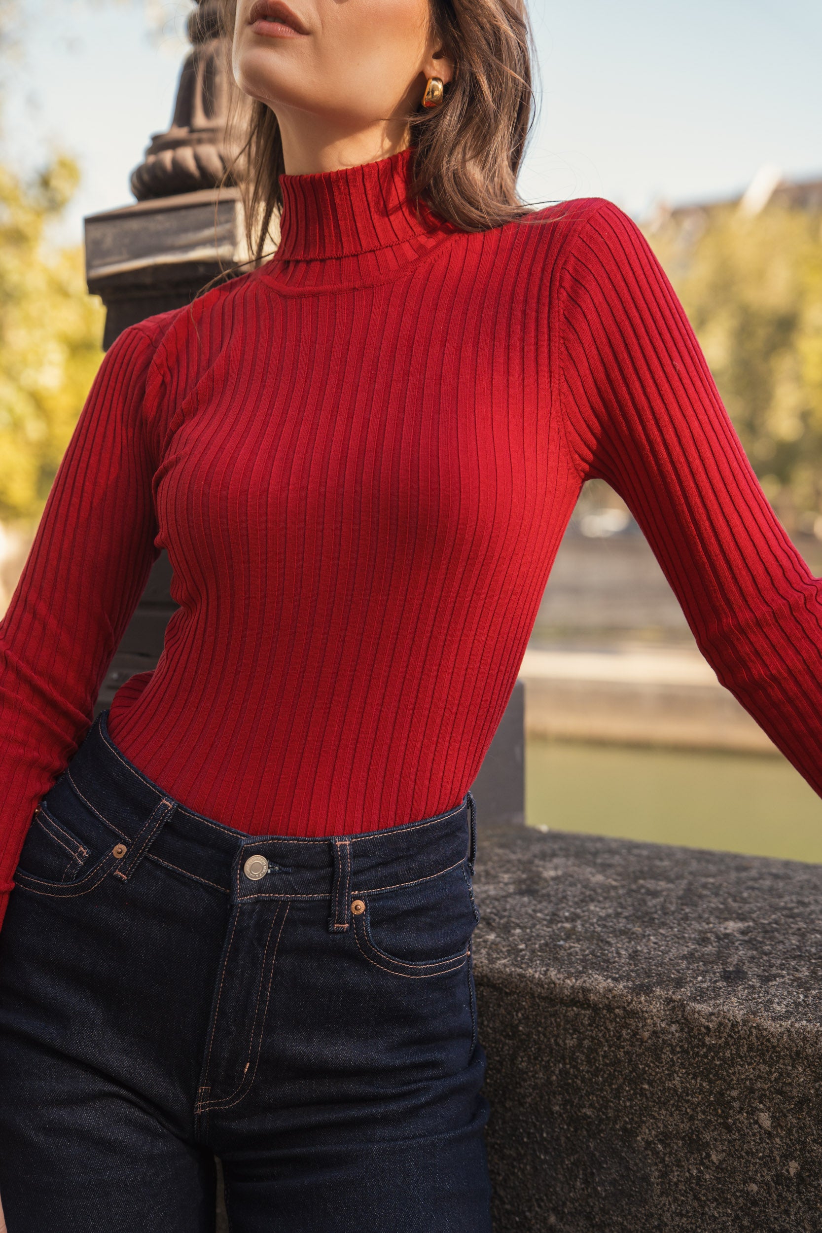 Pull col roulé côtelé en soie stretch