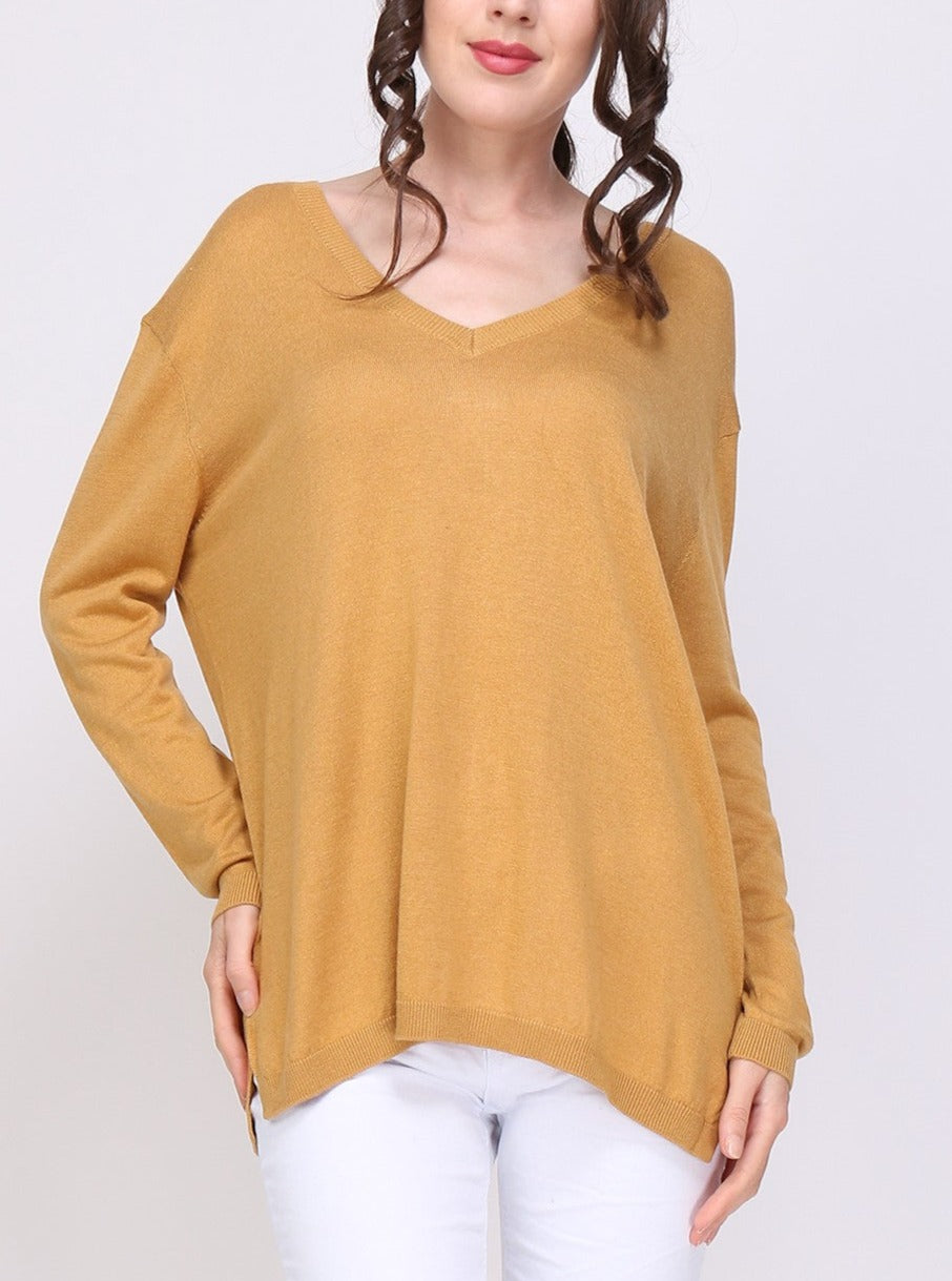 Pull V oversize en soie et cachemire