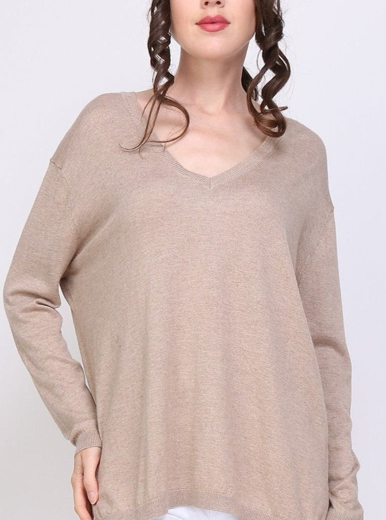 Pull V oversize en soie et cachemire