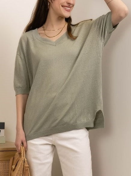 T-shirt V oversize en lin