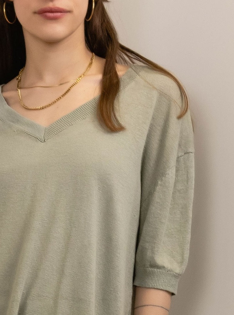 T-shirt V oversize en lin