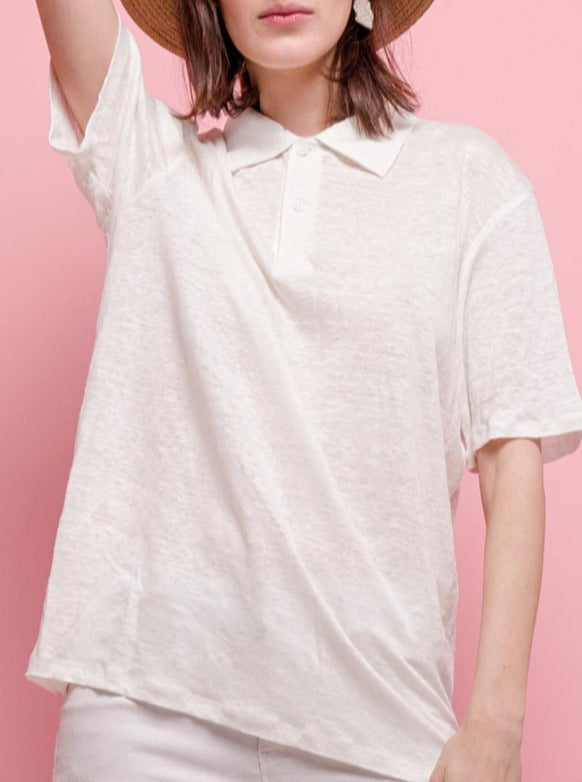 T-shirt polo oversize en lin